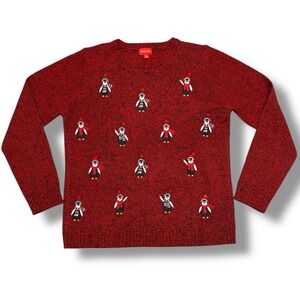HOLIDAY LANE‎ -  Christmas Penguin Sweater -  Red - Size L - Acrylic